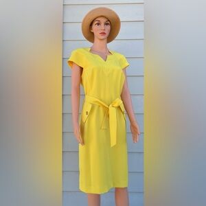 Kasper Yellow V-Neck Flutter Sleeve Midi Dress